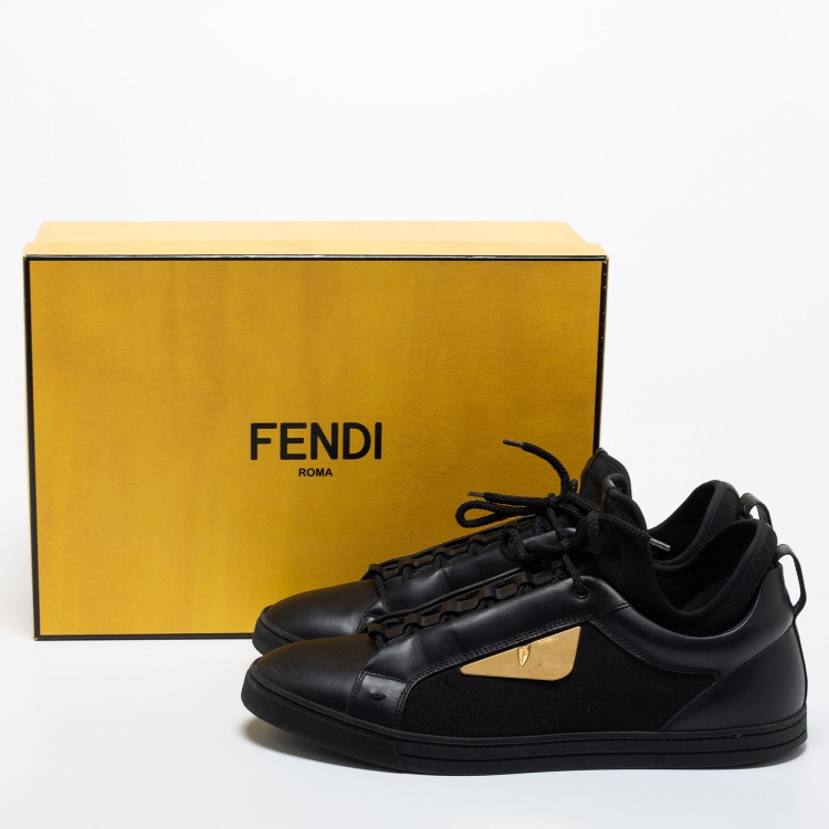 Fendi Black Leather and Fabric Monster Eye Mid Top Sneakers Size 43 ...