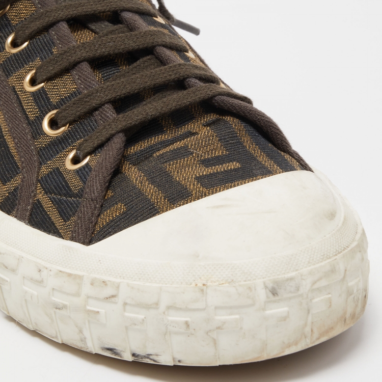 Pre Owned Fendi Brown/Black Zucca Canvas Domino Sneakers Size 44