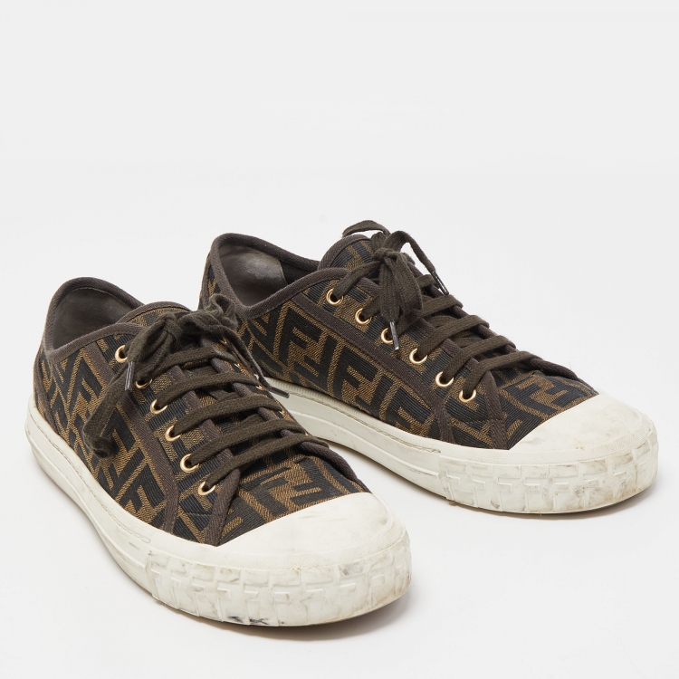 Pre Owned Fendi Brown/Black Zucca Canvas Domino Sneakers Size 44
