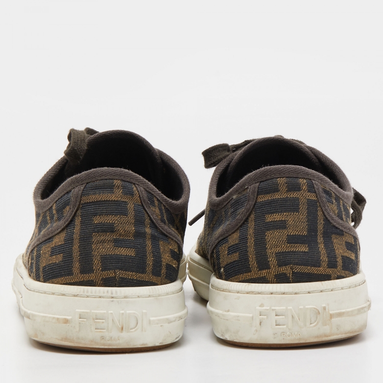 Pre Owned Fendi Brown/Black Zucca Canvas Domino Sneakers Size 44