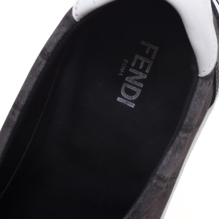 Pre Owned Fendi Grey Printed Fabric And Leather Slip On Sneakers Size 40
