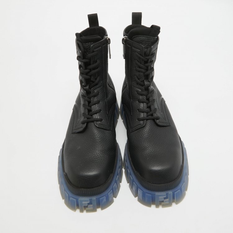 Pre Owned Fendi Black Leather Force Ankle  Boots Size 45