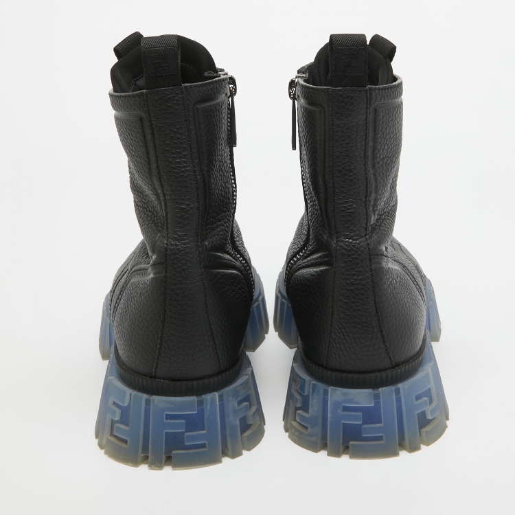 Pre Owned Fendi Black Leather Force Ankle  Boots Size 45