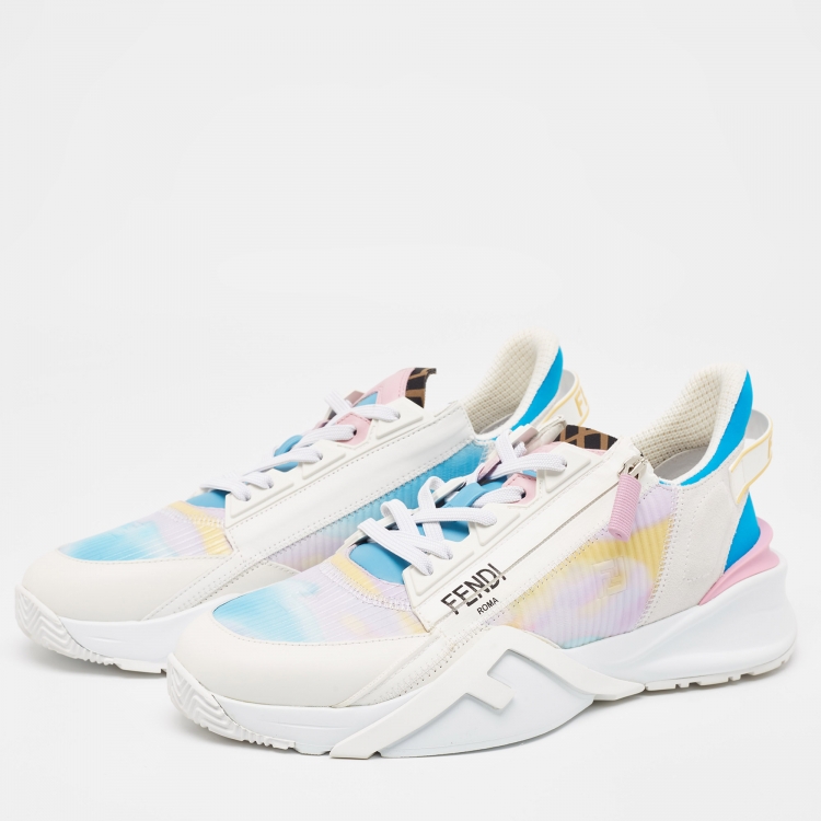 Pre Owned Fendi Multicolor Leather and Suede Flow Sneakers Size 42