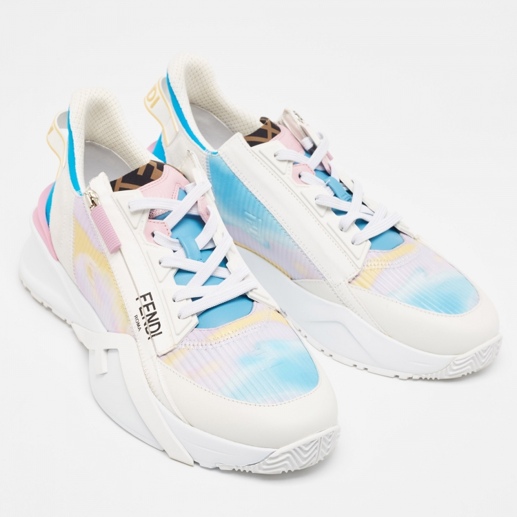 Pre Owned Fendi Multicolor Leather and Suede Flow Sneakers Size 42