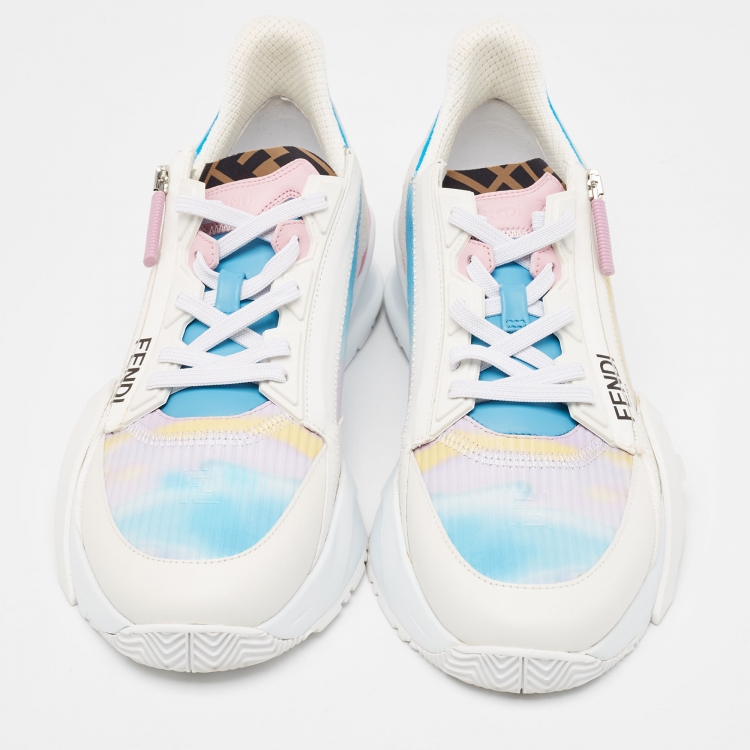 Pre Owned Fendi Multicolor Leather and Suede Flow Sneakers Size 42