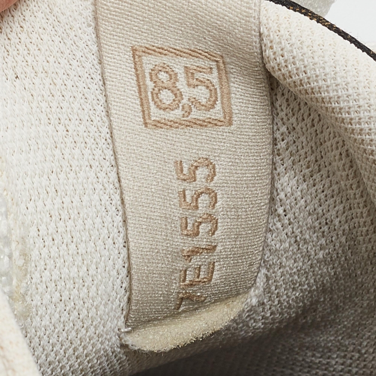 Pre Owned Fendi Cream/Brown Canvas and Leather Faster Sneakers Size 42.5