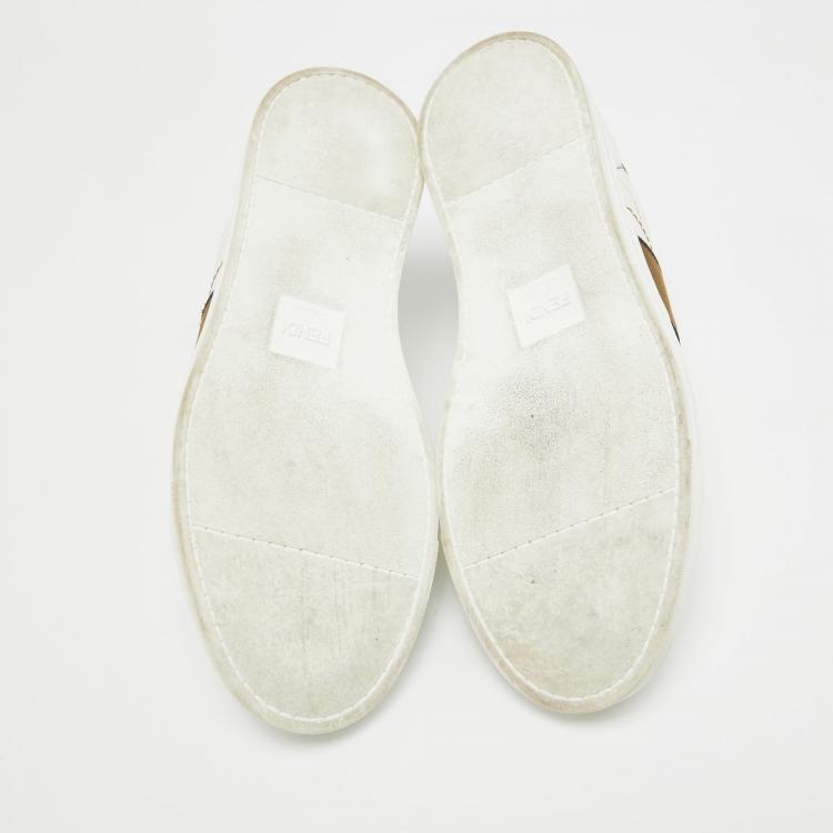 مملوكة مسبقًا Fendi White/Black Leather Low Top Sneakers Size 41