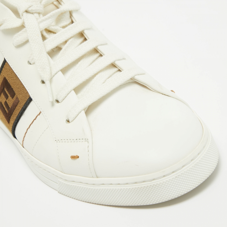 مملوكة مسبقًا Fendi White/Black Leather Low Top Sneakers Size 41