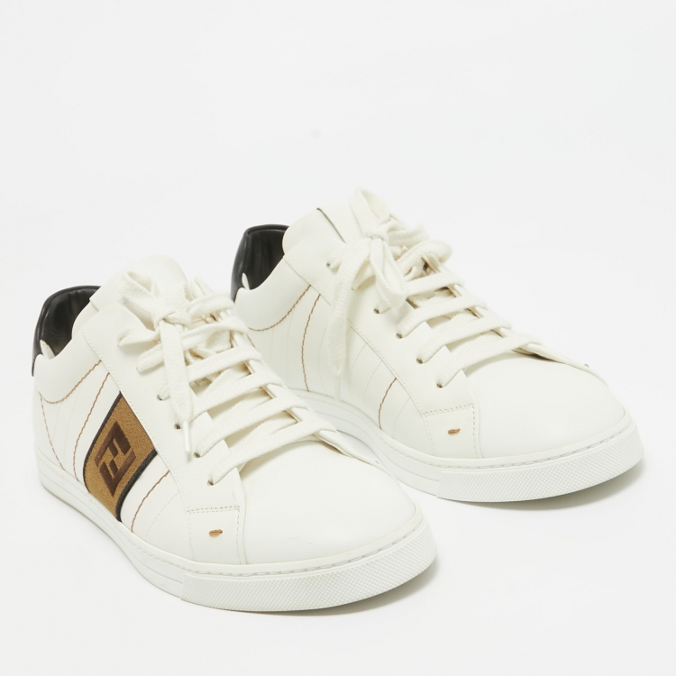 مملوكة مسبقًا Fendi White/Black Leather Low Top Sneakers Size 41