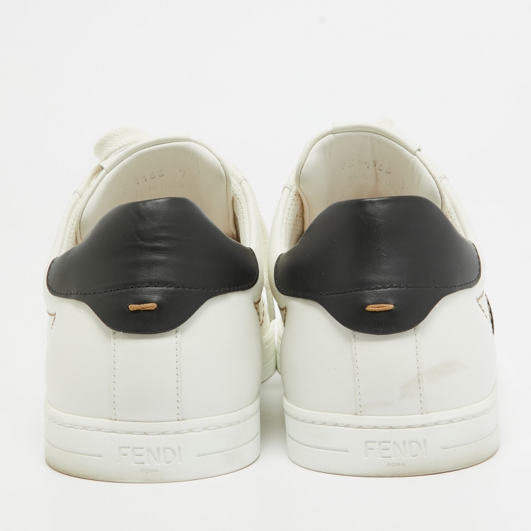 مملوكة مسبقًا Fendi White/Black Leather Low Top Sneakers Size 41