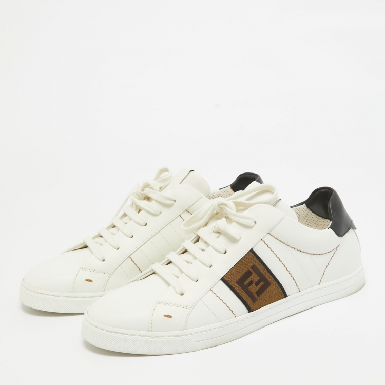 مملوكة مسبقًا Fendi White/Black Leather Low Top Sneakers Size 41