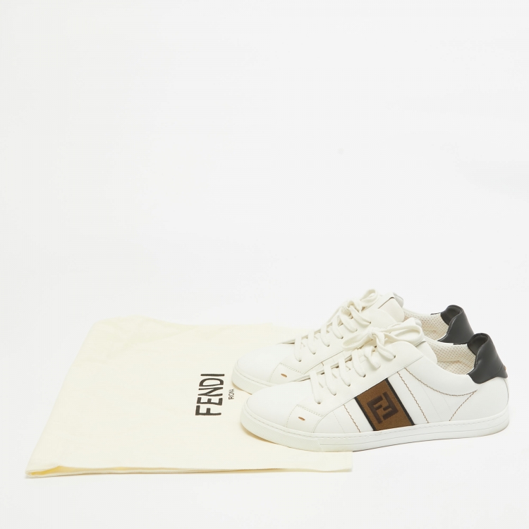 مملوكة مسبقًا Fendi White/Black Leather Low Top Sneakers Size 41