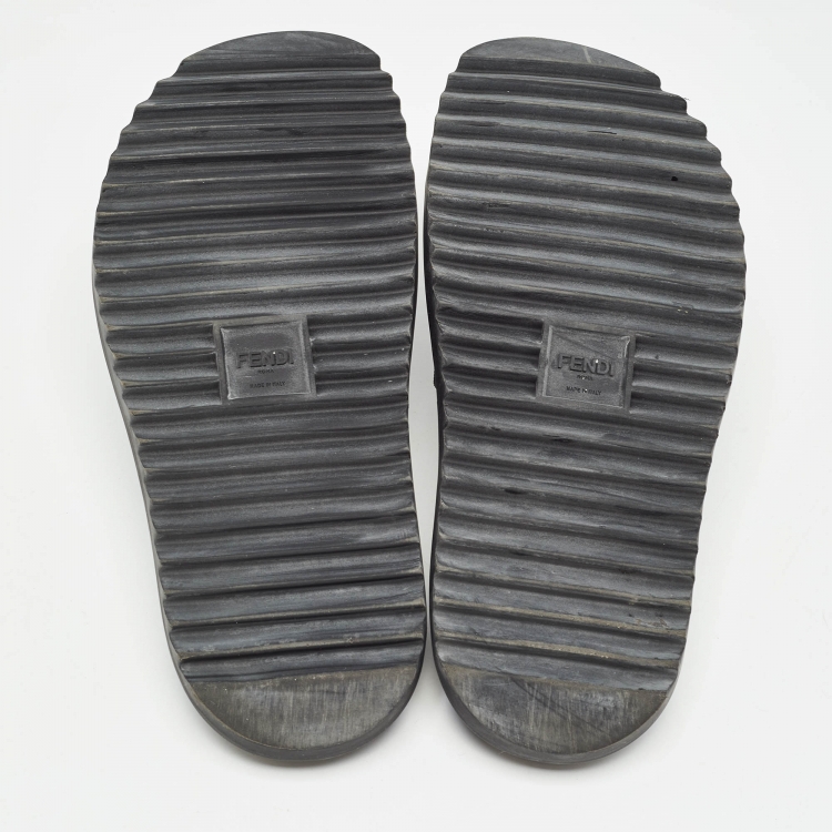 Pre Owned Fendi Black Rubber FF Logo Flat Slides Size  43