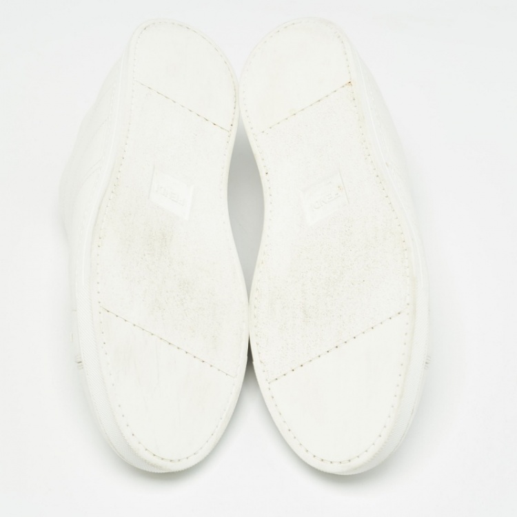 Pre Owned Fendi White/Brown Leather and Zucca Elastic Band Slip On Sneakers Size 45