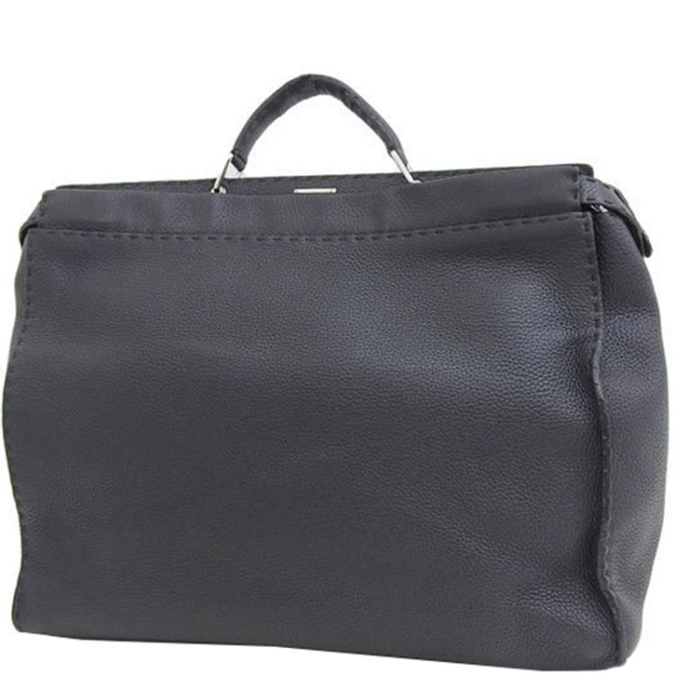 Pre Owned Fendi Black Leather Peekaboo Bag