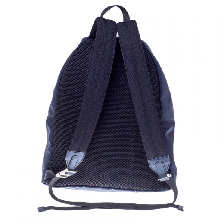 Pre Owned Fendi Navy Blue Nylon and Leather Bugs Backpack
