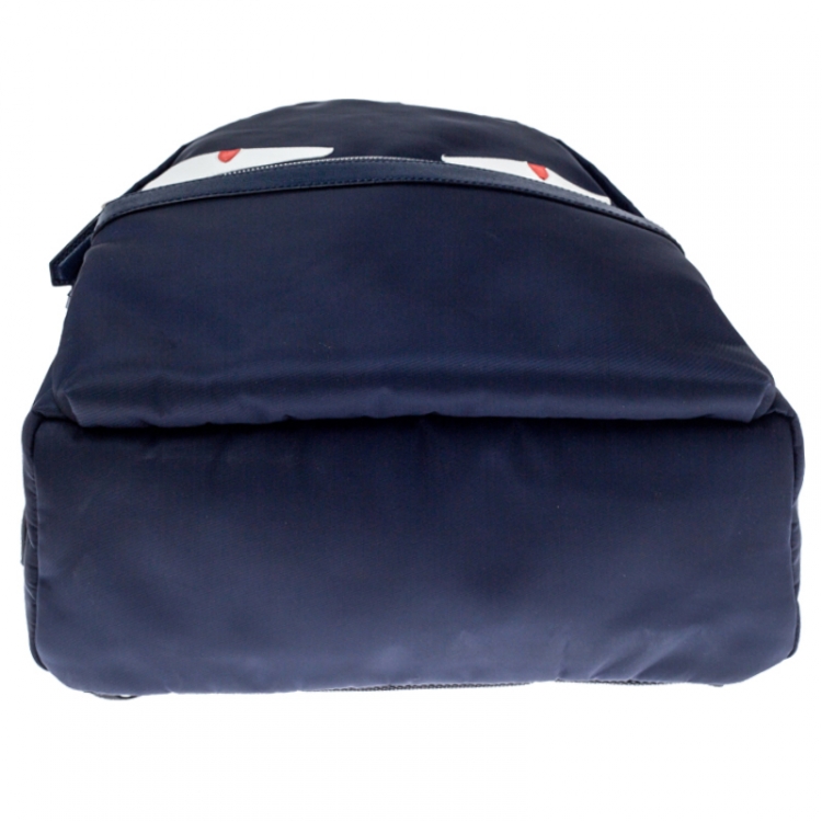 Pre Owned Fendi Navy Blue Nylon and Leather Bugs Backpack