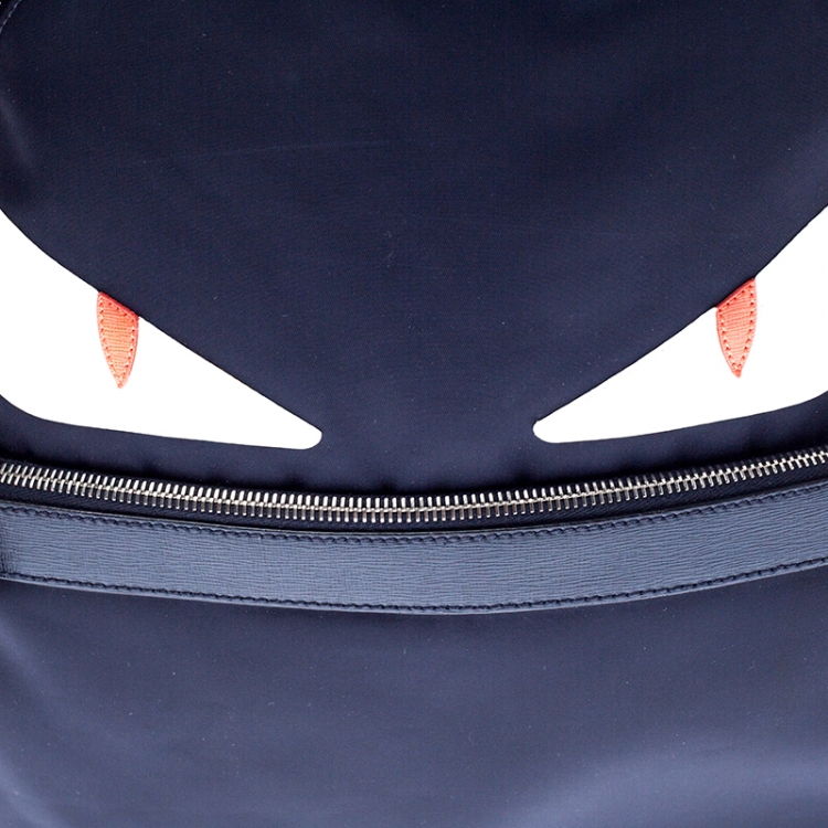 Pre Owned Fendi Navy Blue Nylon and Leather Bugs Backpack