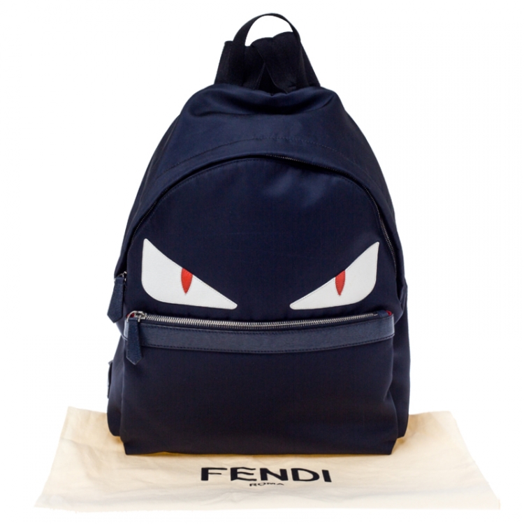 Pre Owned Fendi Navy Blue Nylon and Leather Bugs Backpack