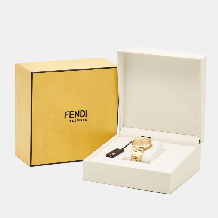 Pre Owned Fendi Champagne Gold Plated Stainless Steel Forever F105061101 Men's Wristwatch 39 mm 