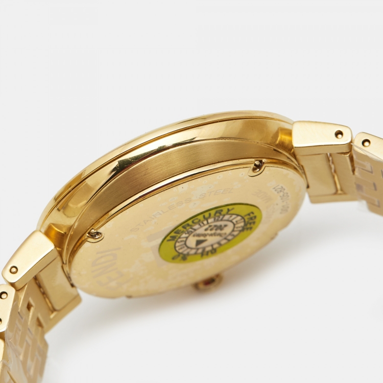 Pre Owned Fendi Champagne Gold Plated Stainless Steel Forever F105061101 Men's Wristwatch 39 mm 