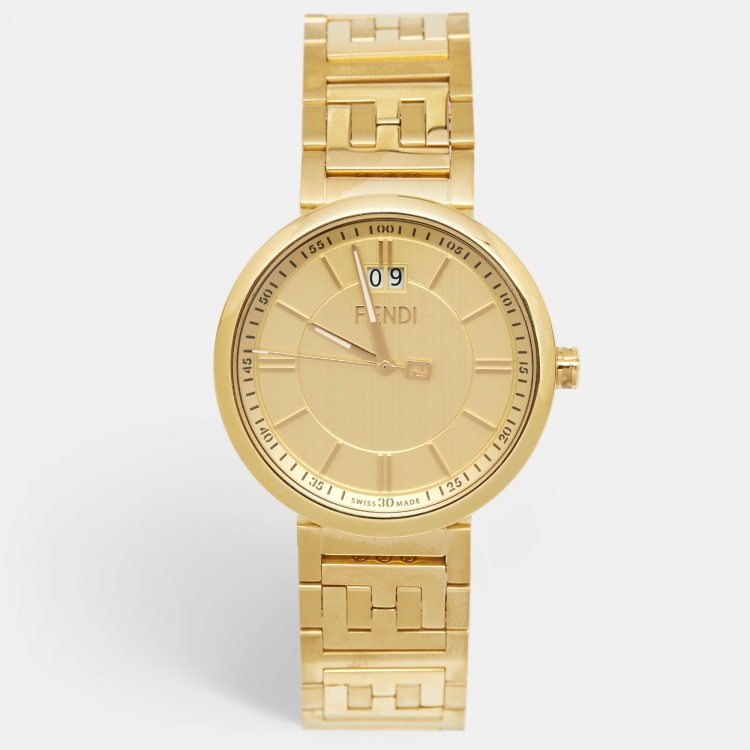 Pre Owned Fendi Champagne Gold Plated Stainless Steel Forever F105061101 Men's Wristwatch 39 mm 