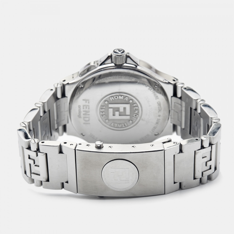 Pre Owned Fendi Black Stainless Steel Dual Time High Speed 4700G Men's Wristwatch 43 mm