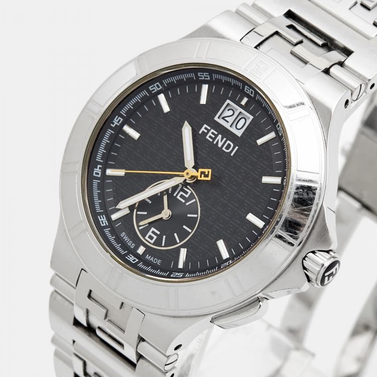 Pre Owned Fendi Black Stainless Steel Dual Time High Speed 4700G Men's Wristwatch 43 mm