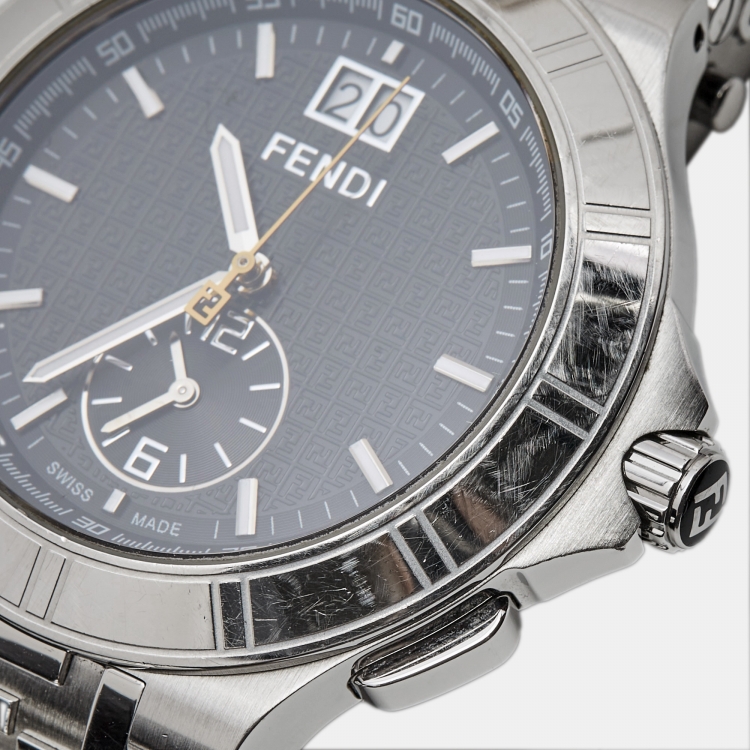 Pre Owned Fendi Black Stainless Steel Dual Time High Speed 4700G Men's Wristwatch 43 mm