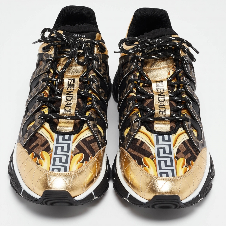 Pre Owned Fendi x Versace Multicolor Leather and Canvas Trigreca Sneakers Size 46