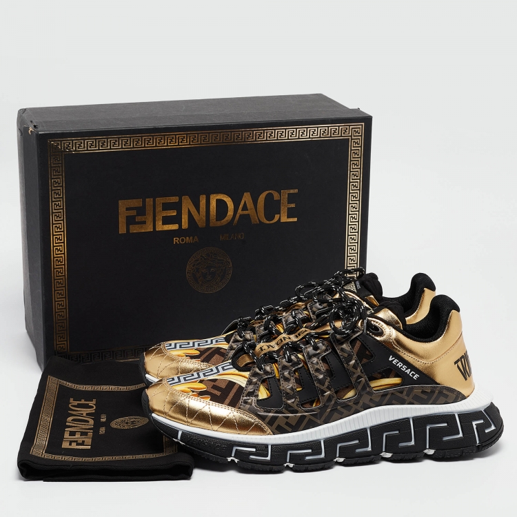 Pre Owned Fendi x Versace Multicolor Leather and Canvas Trigreca Sneakers Size 46