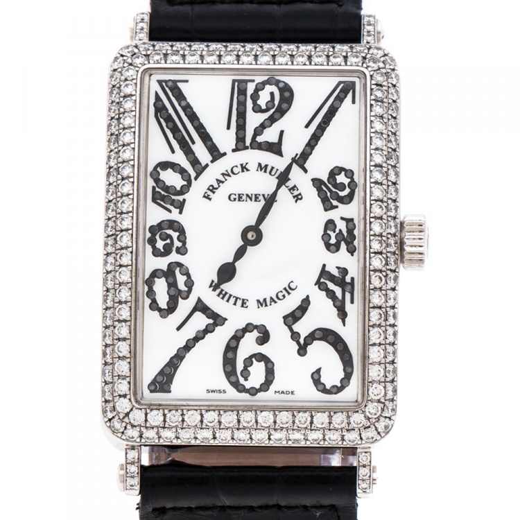 Pre Owned  Franck Muller White Dial 18K White Gold Diamonds Long Island White Magic 1000 SCD Unisex Wristwatch 30 mm