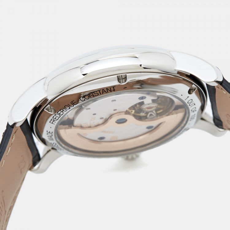Pre Owned Frederique Constant Salmon Stainless Steel Embossed Leather Limited Edition Classic FC710Q4H6 Men's Wristwatch 42 mm