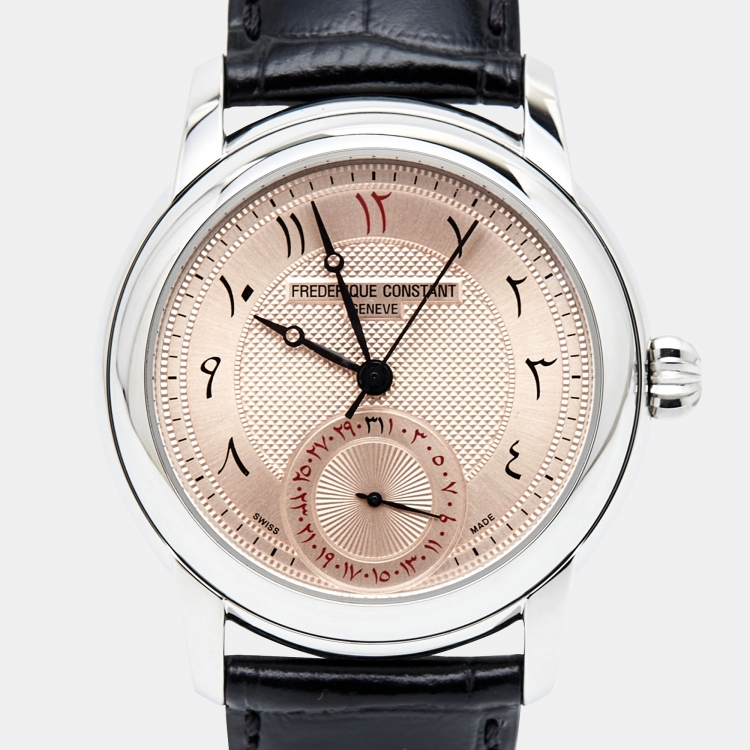 Pre Owned Frederique Constant Salmon Stainless Steel Embossed Leather Limited Edition Classic FC710Q4H6 Men's Wristwatch 42 mm