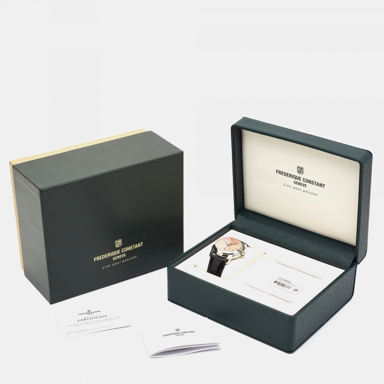 Pre Owned Frederique Constant Salmon Stainless Steel Embossed Leather Limited Edition Classic FC710Q4H6 Men's Wristwatch 42 mm