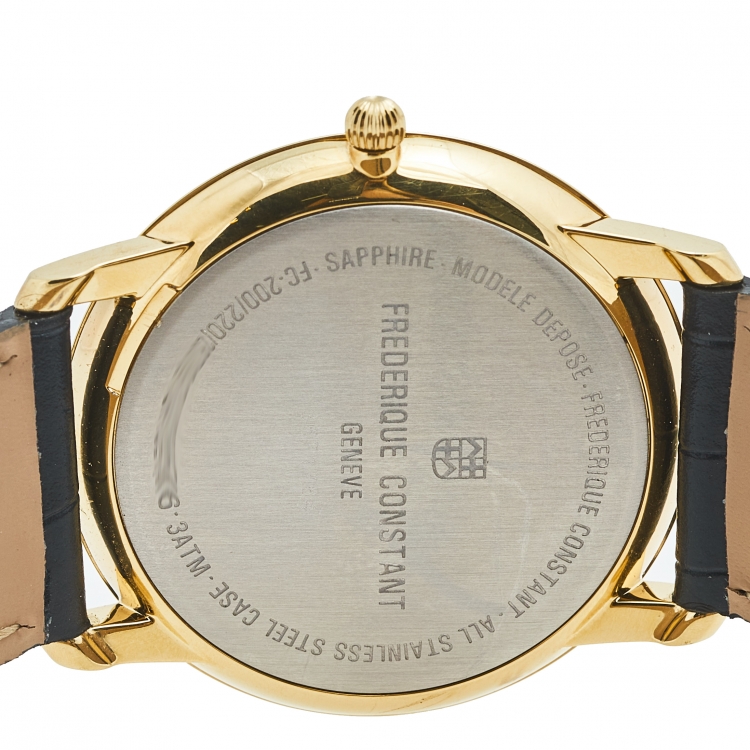 Pre Owned Frederique Constant Blue Yellow Gold Plated Stainless Steel Crocodile Slimline FC245N4S5 Men's Wristwatch 37 mm 