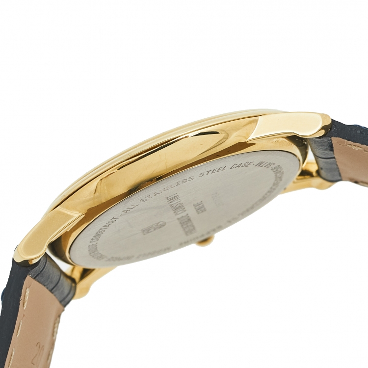 Pre Owned Frederique Constant Blue Yellow Gold Plated Stainless Steel Crocodile Slimline FC245N4S5 Men's Wristwatch 37 mm 