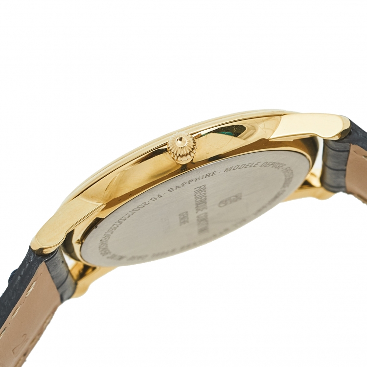 Pre Owned Frederique Constant Blue Yellow Gold Plated Stainless Steel Crocodile Slimline FC245N4S5 Men's Wristwatch 37 mm 