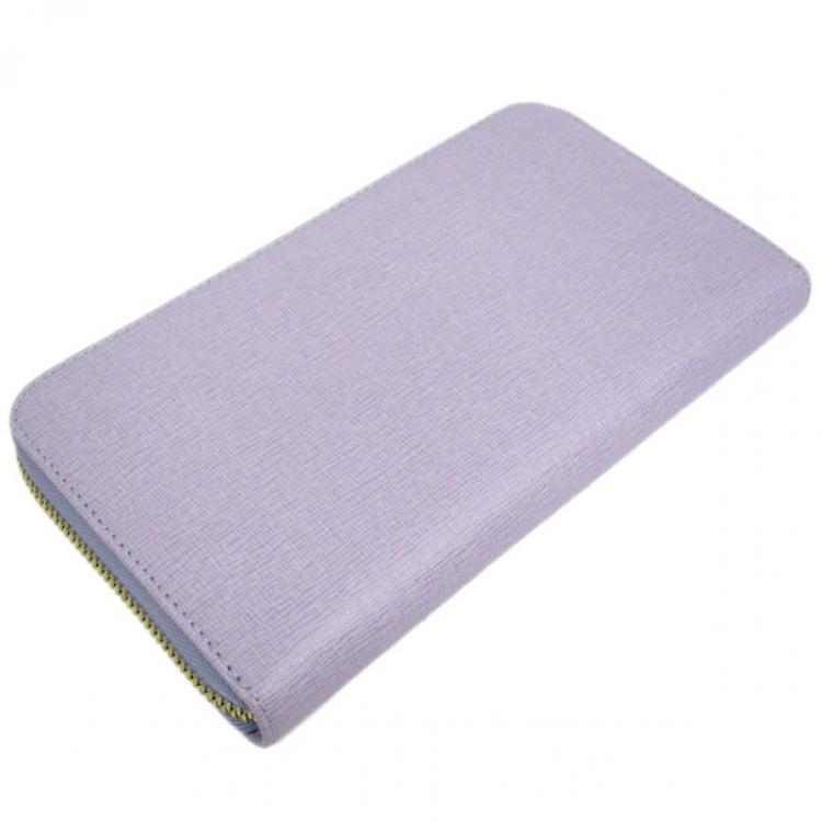 Pre Owned Furla Purple Leather Zip Around Contential Wallet