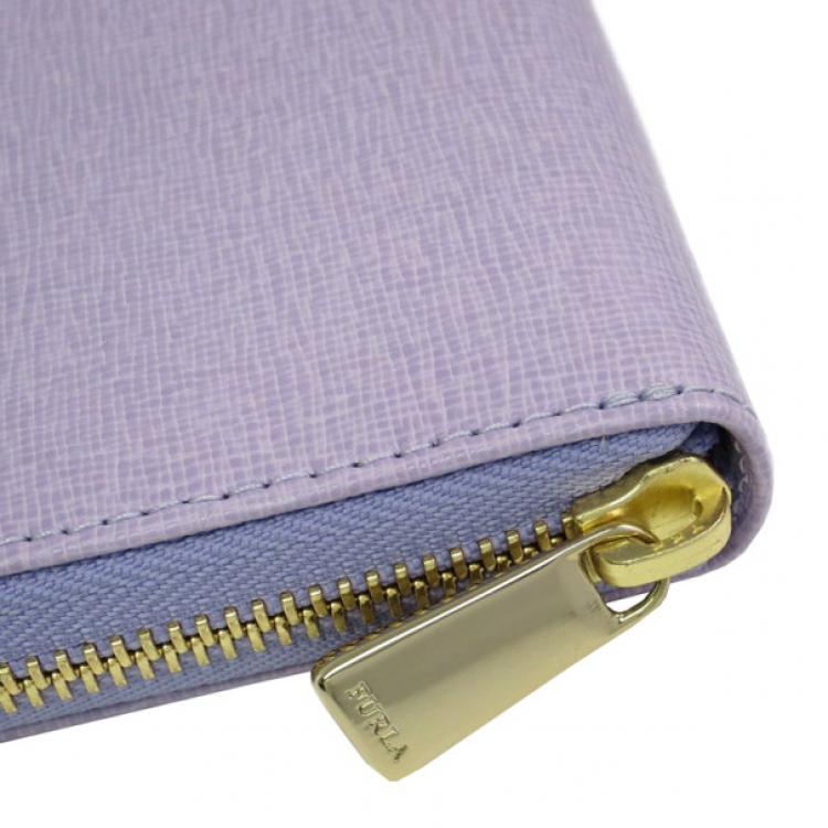 Pre Owned Furla Purple Leather Zip Around Contential Wallet