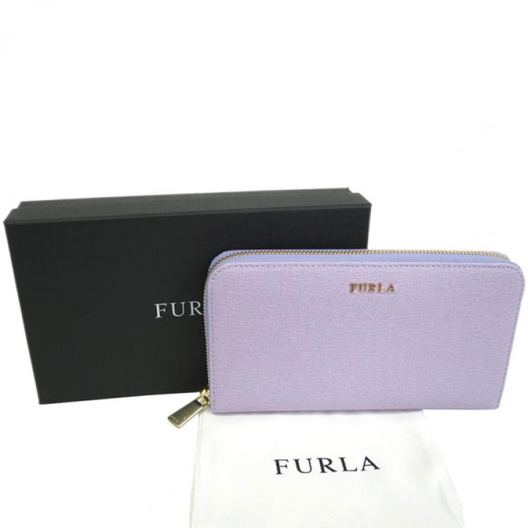 Pre Owned Furla Purple Leather Zip Around Contential Wallet