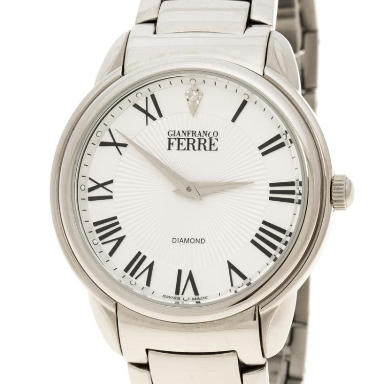 Pre Owned Gianfranco Ferre White Stainless Steel Men's Wristwatch 40MM