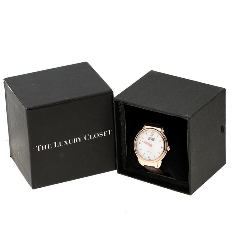 Pre Owned Gianfranco Ferre White Dial Rose Gold Plated Steel Men's Wristwatch 40 mm