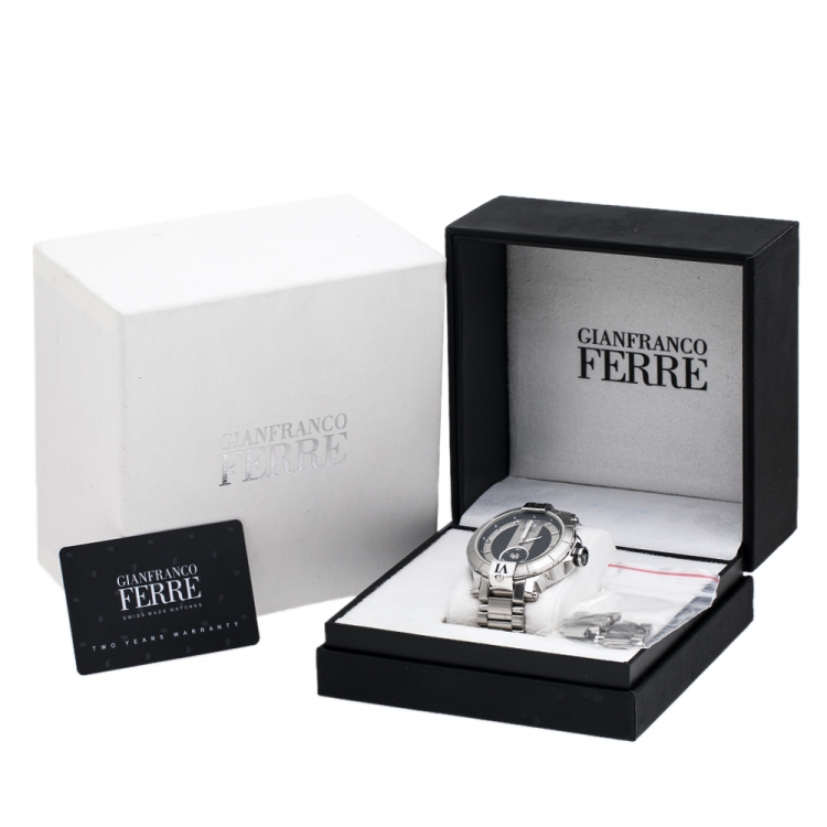 Pre Owned Gianfranco Ferre Black Stainless Steel Diamond Collection Men's Wristwatch 46 mm