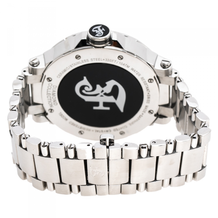 Pre Owned Gianfranco Ferre Black Stainless Steel Diamond Collection Men's Wristwatch 46 mm