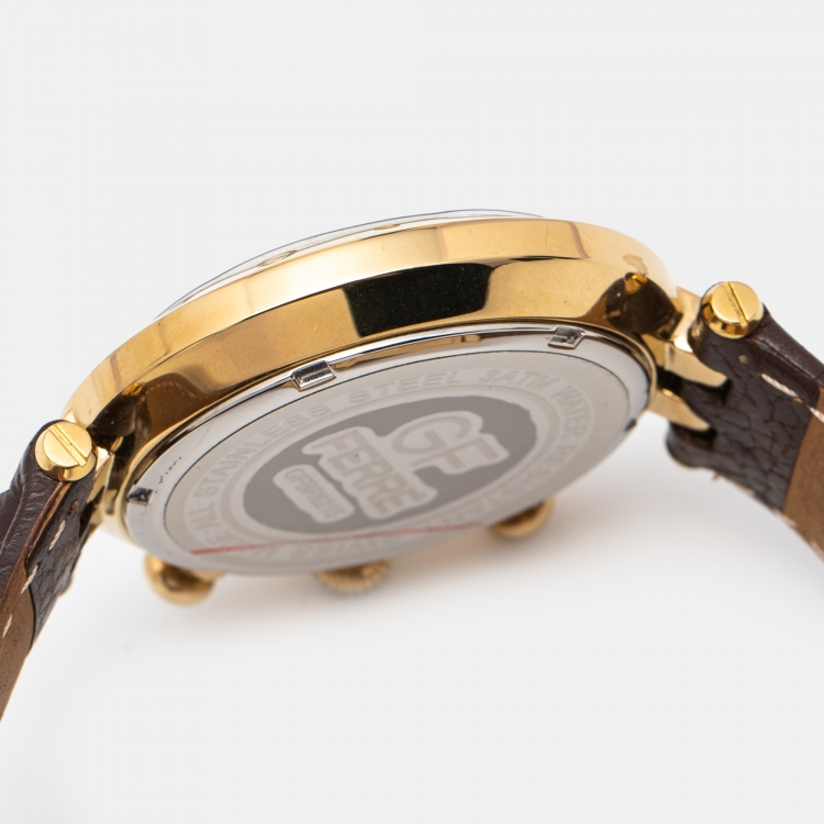 Pre Owned GF Ferre Silver Gold Plated Stainless Steel Leather GFBR6215 Men's Wristwatch 42 mm 