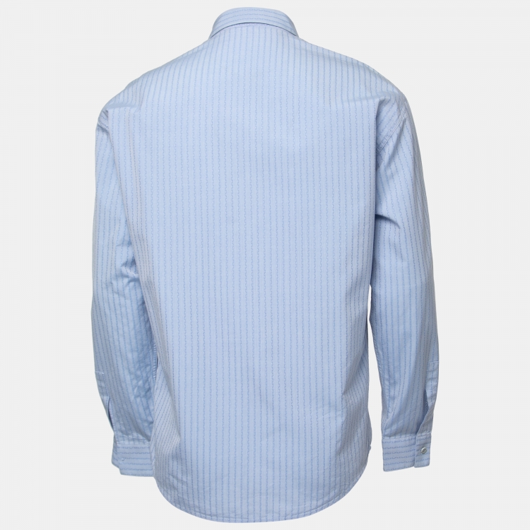 Gianni Versace Blue Striped Cotton Button Down Shirt 2XL Gianni | TLC