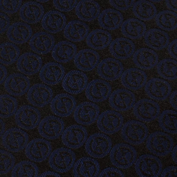 Pre Owned Giorgio Armani Black and Navy Blue Logo Detail Woven Silk Tie