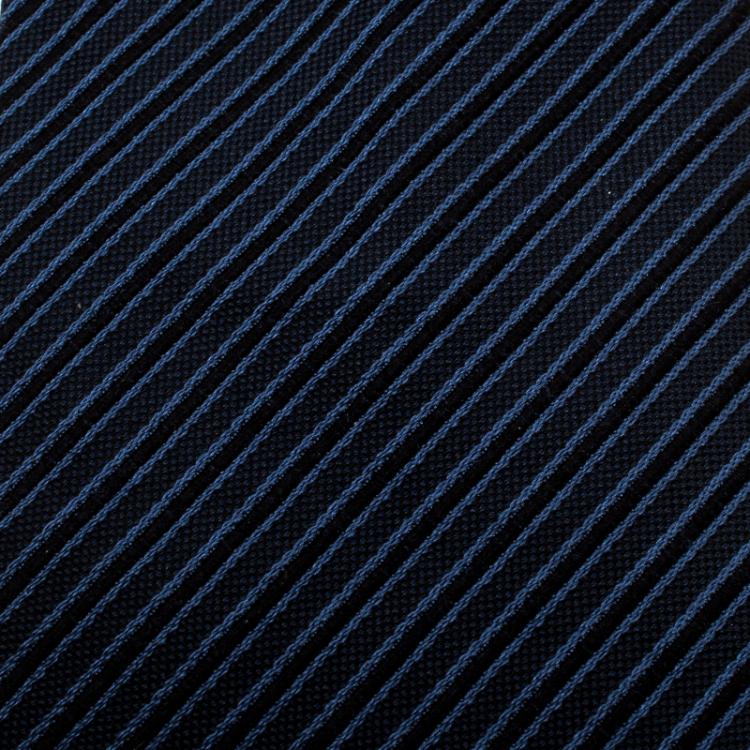 Pre Owned Giorgio Armani Dark Blue Diagonal Striped Silk Tie